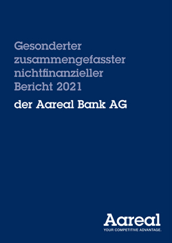 Titelbild des gesonderten zusammengefassten nichtfinanziellen Berichts 2021 der Aareal Bank AG.
